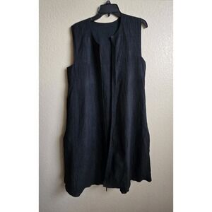Duster Long Vest Lagenlook Ribbed Side Pockets and Side Slits, Lightweight Read
